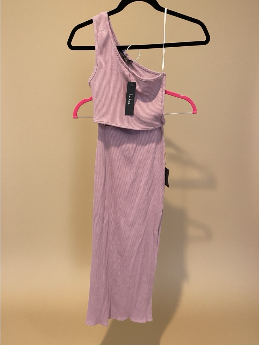 Lulu's Spice Things Up Ribbed One-Shoulder Cutout Midi Dress